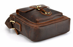 Cool Dark Brown Leather Mens Small Messenger Bags Cool Side Bag Tablet Messenger Bag for men - iwalletsmen