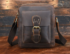 Cool Dark Brown Leather Mens Small Messenger Bags Cool Side Bag Tablet Messenger Bag for men - iwalletsmen