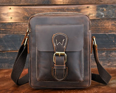 Cool Dark Brown Leather Mens Small Messenger Bags Cool Side Bag Tablet Messenger Bag for men - iwalletsmen