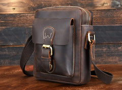 Cool Dark Brown Leather Mens Small Messenger Bags Cool Side Bag Tablet Messenger Bag for men - iwalletsmen