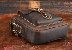 Cool Dark Brown Leather Mens Small Messenger Bags Cool Side Bag Tablet Messenger Bag for men - iwalletsmen