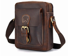 Cool Dark Brown Leather Mens Small Messenger Bags Cool Side Bag Tablet Messenger Bag for men - iwalletsmen