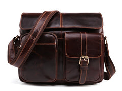 Cool Dark Brown Vintage Leather Small Side Bag Messenger Bag Shoulder Bags For Men - iwalletsmen
