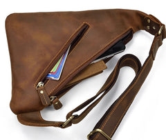 Cool Triangular Leather Mens Sling Bag Chest Bag Sling Crossbody Bag One Shoulder Backpack For Mens - iwalletsmen