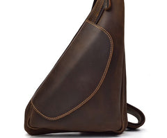 Cool Triangular Leather Mens Sling Bag Chest Bag Sling Crossbody Bag One Shoulder Backpack For Mens - iwalletsmen