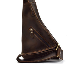 Cool Triangular Leather Mens Sling Bag Chest Bag Sling Crossbody Bag One Shoulder Backpack For Mens - iwalletsmen