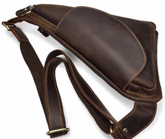 Cool Triangular Leather Mens Sling Bag Chest Bag Sling Crossbody Bag One Shoulder Backpack For Mens - iwalletsmen