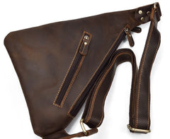 Cool Triangular Leather Mens Sling Bag Chest Bag Sling Crossbody Bag One Shoulder Backpack For Mens - iwalletsmen