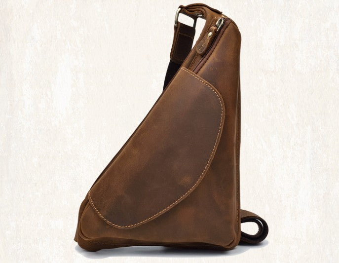 Cool Triangular Leather Mens Sling Bag Chest Bag Sling Crossbody Bag O –  iwalletsmen