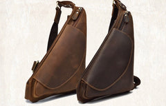 Cool Triangular Leather Mens Sling Bag Chest Bag Sling Crossbody Bag One Shoulder Backpack For Mens - iwalletsmen