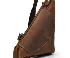Cool Triangular Leather Mens Sling Bag Chest Bag Sling Crossbody Bag One Shoulder Backpack For Mens - iwalletsmen