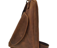 Cool Triangular Leather Mens Sling Bag Chest Bag Sling Crossbody Bag One Shoulder Backpack For Mens - iwalletsmen