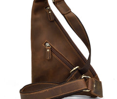 Cool Triangular Leather Mens Sling Bag Chest Bag Sling Crossbody Bag One Shoulder Backpack For Mens - iwalletsmen