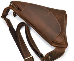 Cool Triangular Leather Mens Sling Bag Chest Bag Sling Crossbody Bag One Shoulder Backpack For Mens - iwalletsmen
