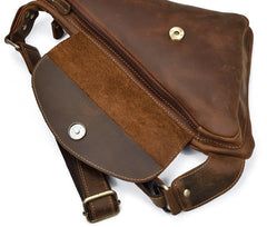 Cool Triangular Leather Mens Sling Bag Chest Bag Sling Crossbody Bag One Shoulder Backpack For Mens - iwalletsmen