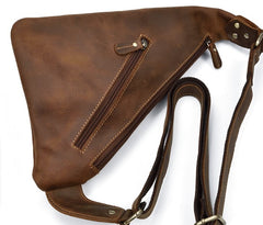 Cool Triangular Leather Mens Sling Bag Chest Bag Sling Crossbody Bag One Shoulder Backpack For Mens - iwalletsmen