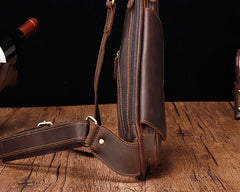 Cool Brown Leather Triangular Chest Bag Sling Bag Sling Crossbody Bag For Mens - iwalletsmen