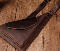 Cool Brown Leather Triangular Chest Bag Sling Bag Sling Crossbody Bag For Mens - iwalletsmen