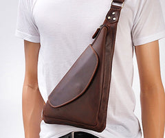 Cool Brown Leather Triangular Chest Bag Sling Bag Sling Crossbody Bag For Mens - iwalletsmen