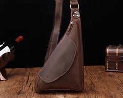 Cool Brown Leather Triangular Chest Bag Sling Bag Sling Crossbody Bag For Mens - iwalletsmen