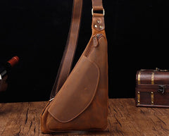 Cool Brown Leather Triangular Chest Bag Sling Bag Sling Crossbody Bag For Mens - iwalletsmen