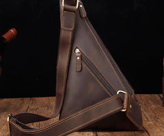 Cool Brown Leather Triangular Chest Bag Sling Bag Sling Crossbody Bag For Mens - iwalletsmen