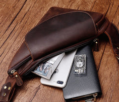 Cool Brown Leather Triangular Chest Bag Sling Bag Sling Crossbody Bag For Mens - iwalletsmen