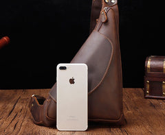 Cool Brown Leather Triangular Chest Bag Sling Bag Sling Crossbody Bag For Mens - iwalletsmen