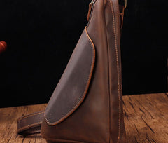 Cool Brown Leather Triangular Chest Bag Sling Bag Sling Crossbody Bag For Mens - iwalletsmen