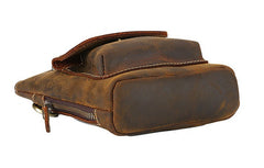 Cool Dark Brown Leather Mens Belt Pouch Mini Shoulder Bags Belt Bags For Men - iwalletsmen
