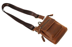 Cool Dark Brown Leather Mens Belt Pouch Mini Shoulder Bags Belt Bags For Men - iwalletsmen