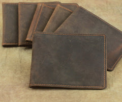 Cool Dark Brown Leather Mens Small Bifold Wallet billfold Wallet License Wallet for Men - iwalletsmen
