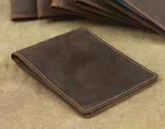 Cool Dark Brown Leather Mens Small Bifold Wallet billfold Wallet License Wallet for Men - iwalletsmen