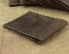 Cool Dark Brown Leather Mens Small Bifold Wallet billfold Wallet License Wallet for Men - iwalletsmen