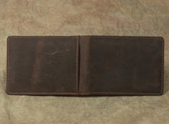Cool Dark Brown Leather Mens Small Bifold Wallet billfold Wallet License Wallet for Men - iwalletsmen