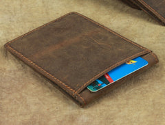 Cool Dark Brown Leather Mens Small Bifold Wallet billfold Wallet License Wallet for Men - iwalletsmen
