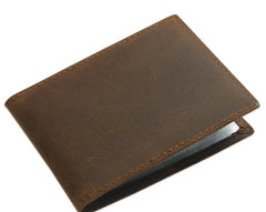 Cool Dark Brown Leather Mens Small Bifold Wallet billfold Wallet License Wallet for Men - iwalletsmen