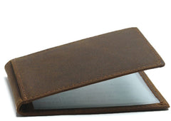 Cool Dark Brown Leather Mens Small Bifold Wallet billfold Wallet License Wallet for Men - iwalletsmen