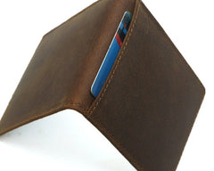 Cool Dark Brown Leather Mens Small Bifold Wallet billfold Wallet License Wallet for Men - iwalletsmen