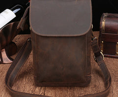 Cool Dark Brown Leather Mens Belt Pouch Small Side Bag Belt Bag For Men - iwalletsmen