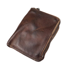 Brown Leather Men's Yellow Zipper Camel Small Wallet Bifold billfold Card Wallet For Men - iwalletsmen
