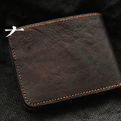 Distressed Coffee Leather Mens Small Wallet billfold Wallet Handmade Bifold Front Pocket Wallet For Men - iwalletsmen