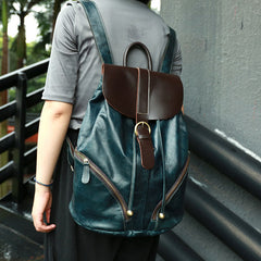 Cool Green Mens Leather Backpack Travel Backpacks Laptop Backpacks for men - iwalletsmen