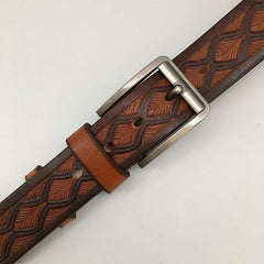 Handmade Cool Brown Tooled Leather Mens Belt Dark Brown Leather Belt for Men - iwalletsmen