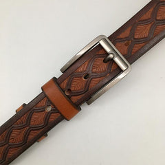 Handmade Cool Brown Tooled Leather Mens Belt Dark Brown Leather Belt for Men - iwalletsmen