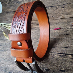 Cool Handmade Brown Floral Tooled Leather Mens Belt Coffee Leather Belts for Men - iwalletsmen