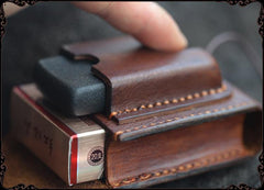 Cool Handmade Brown Leather Mens Zippo Cigarette Case with Lighter Holder Belt Loop for Men - iwalletsmen