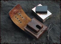 Cool Handmade Brown Leather Mens Zippo Cigarette Case with Lighter Holder Belt Loop for Men - iwalletsmen