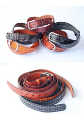 Cool Punk Rock Handmade Buckle Black Rivet Leather Mens Belts Dark Coffee Leather Belts for Men - iwalletsmen
