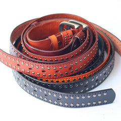 Cool Punk Rock Handmade Buckle Black Rivet Leather Mens Belts Dark Coffee Leather Belts for Men - iwalletsmen